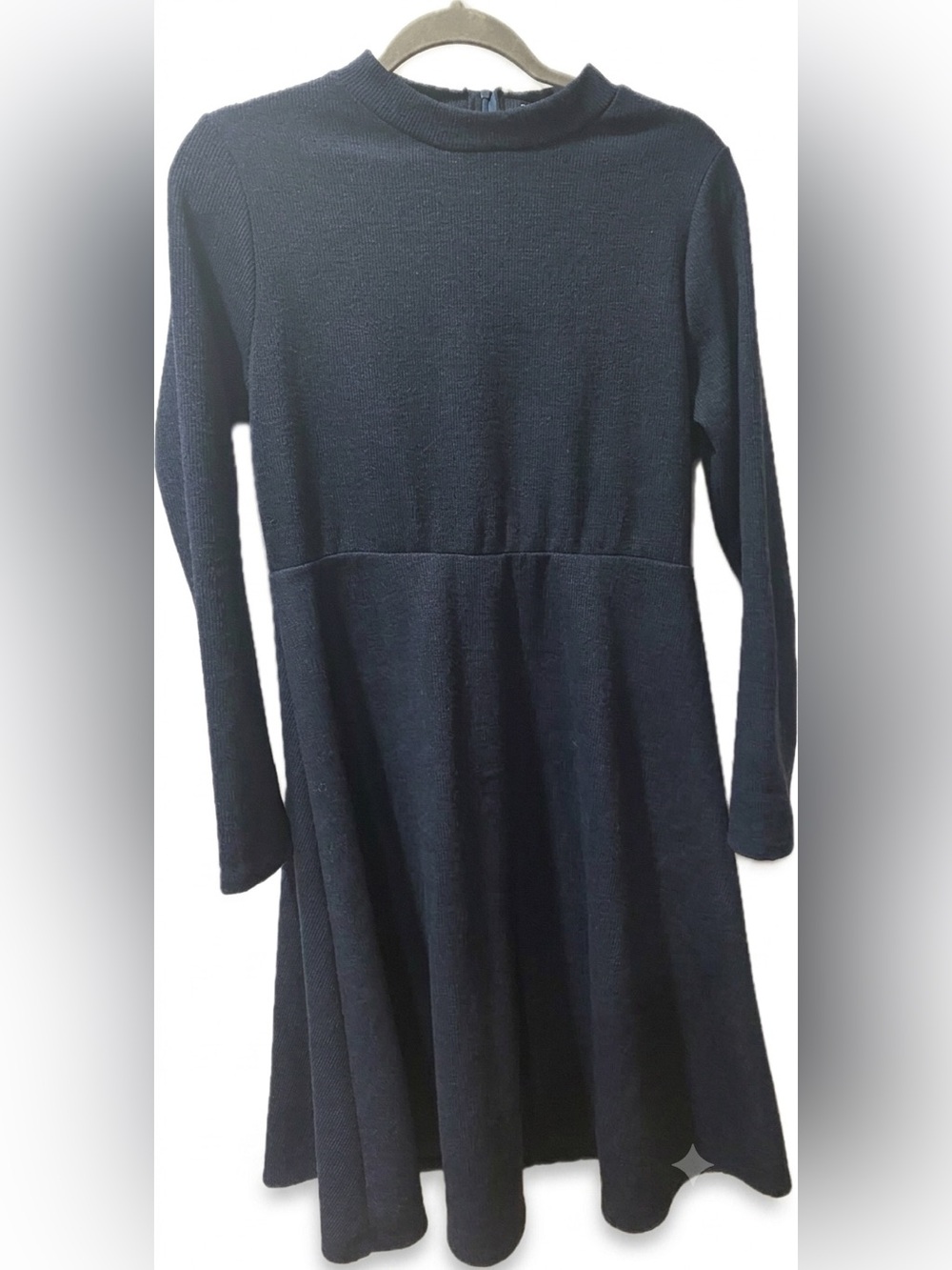 Lulus Navy Blue Mock Neck Long Sleeve Fit-and-Flare Sweater Dress